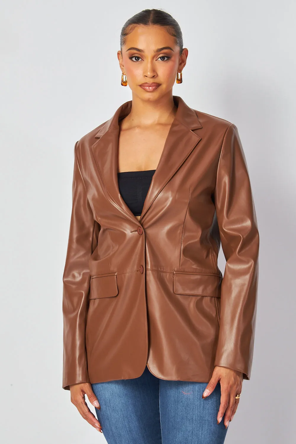 Martina Faux Leather PU Blazer Jacket