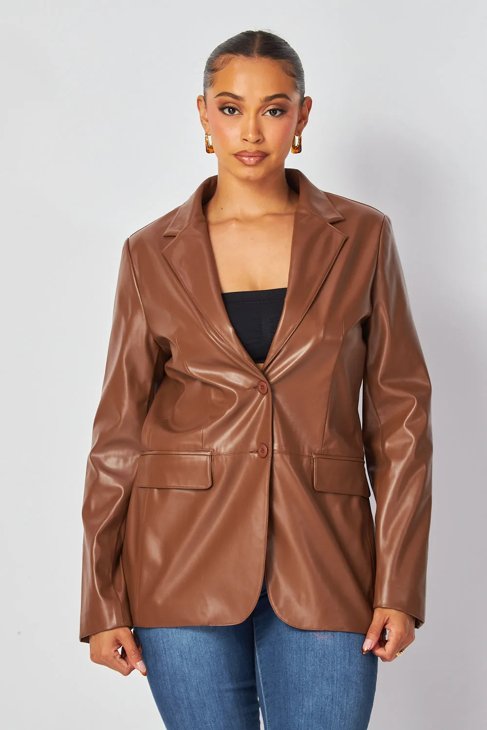 Martina Faux Leather PU Blazer Jacket