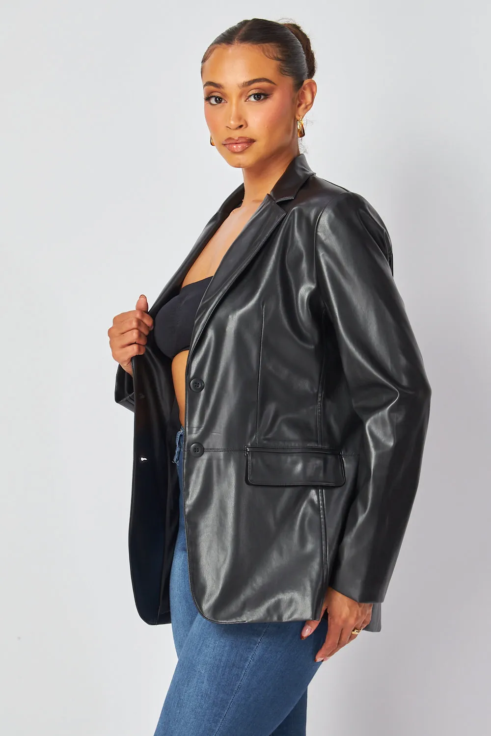 Martina Faux Leather PU Blazer Jacket