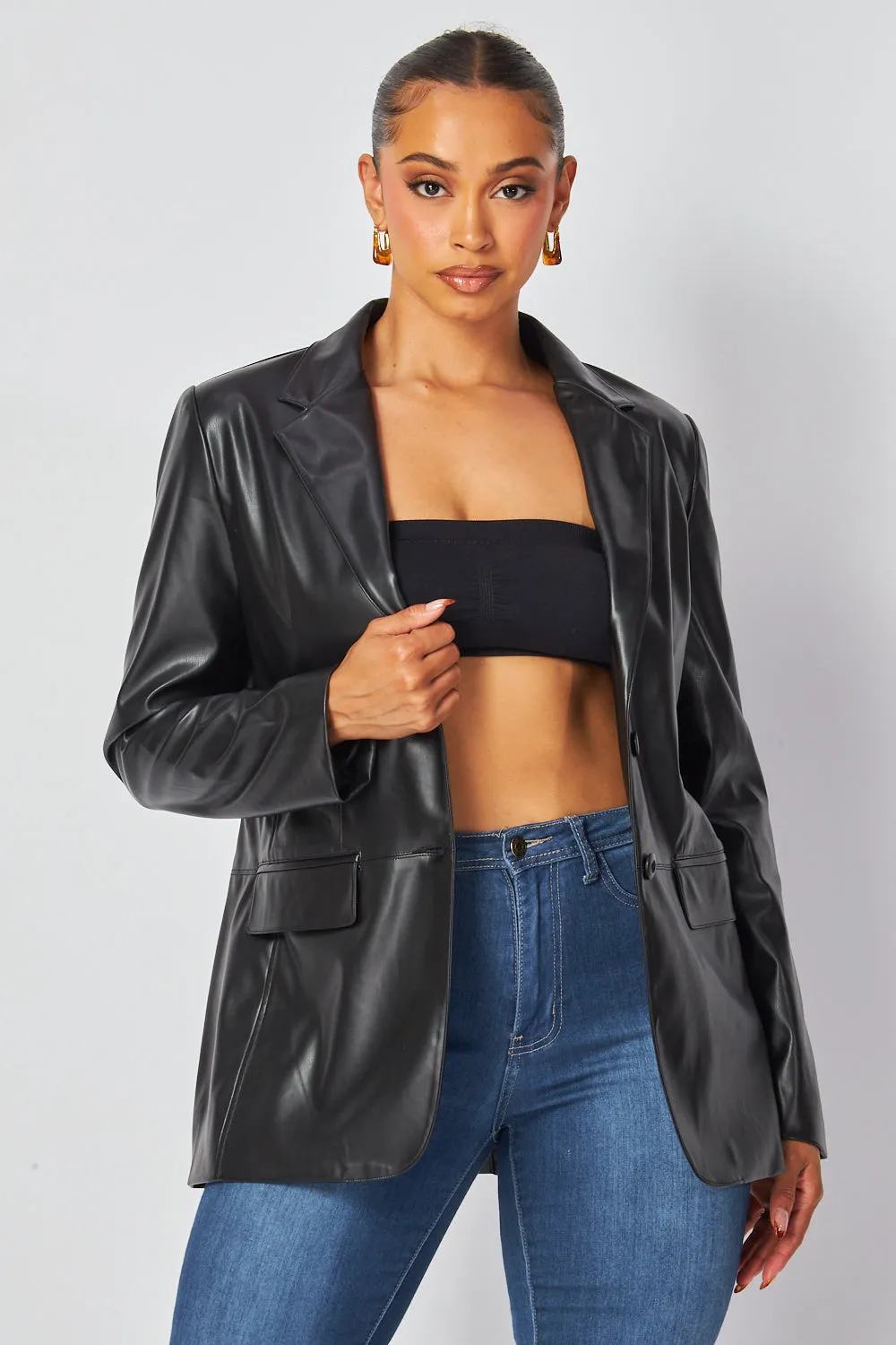 Martina Faux Leather PU Blazer Jacket
