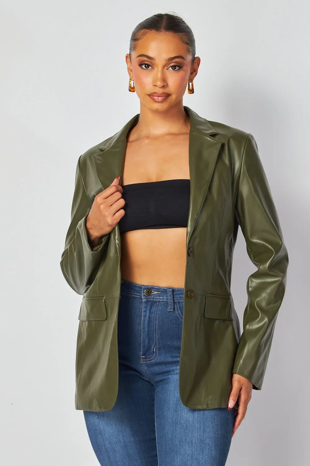 Martina Faux Leather PU Blazer Jacket