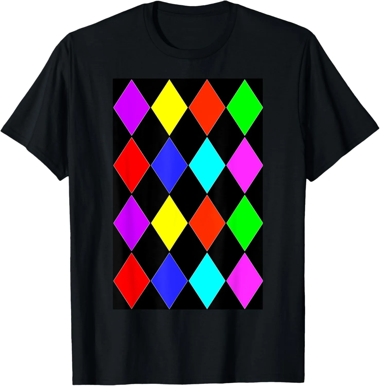 Multicolor Geometric Large Harlequin Pattern T-Shirt