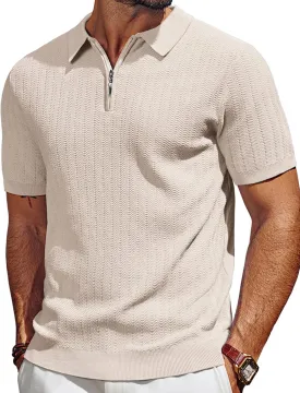 PJ PAUL JONES Men's Polo Shirts Quarter Zip Textured Knit Shirts Summer Shirt