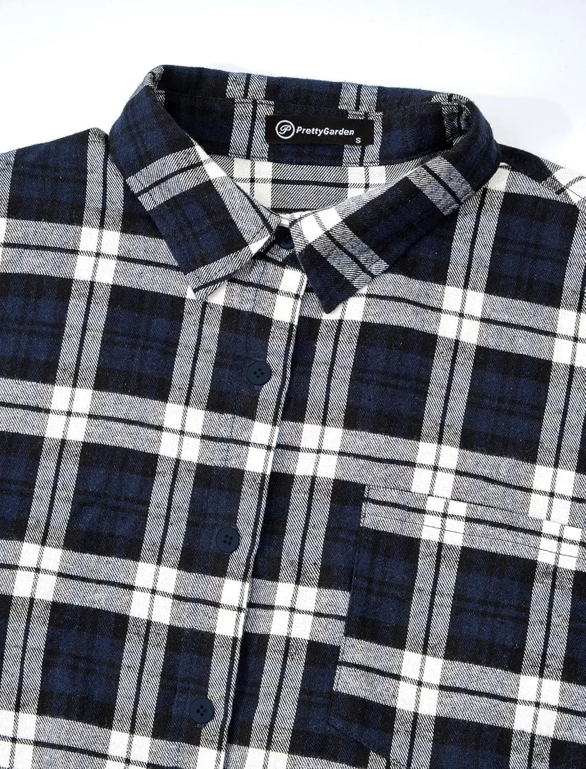 PRETTYGARDEN Women's Fall Long Sleeve Button Down Plaid Shirts Collared Loose Fit Cotton Casual Lightweight Shackets Blouses