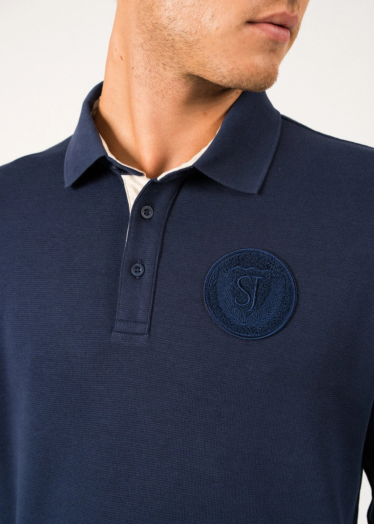 Prosper Long-sleeved Polo Shirt - in cotton, with SAINT JAMES badge (AMIRAL)