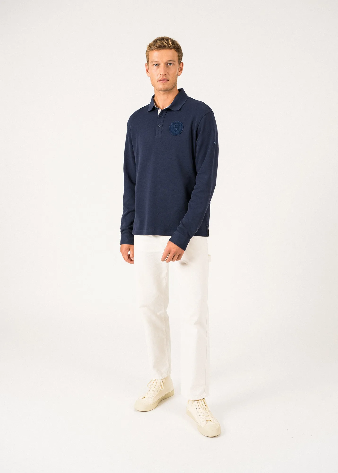 Prosper Long-sleeved Polo Shirt - in cotton, with SAINT JAMES badge (AMIRAL)