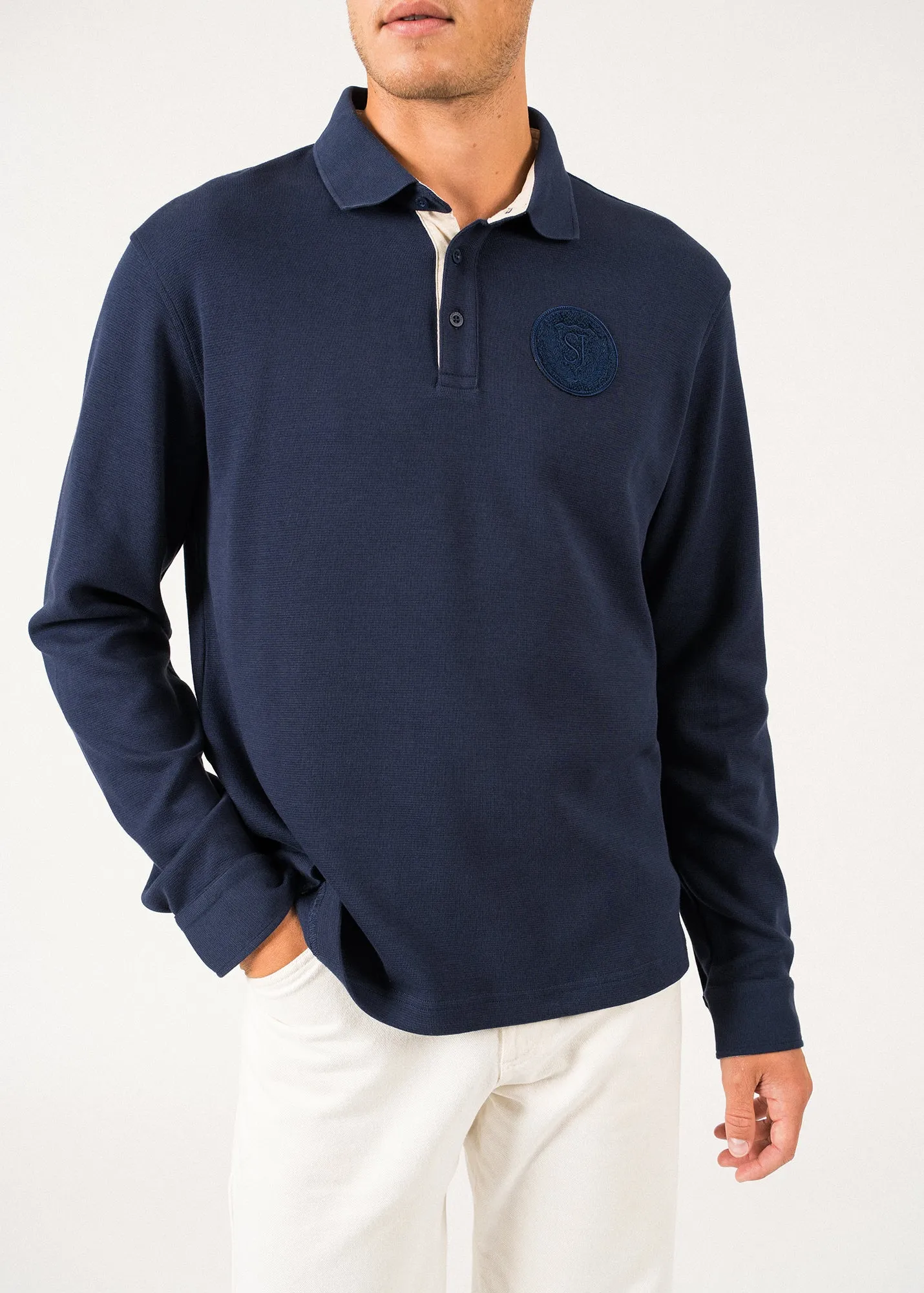 Prosper Long-sleeved Polo Shirt - in cotton, with SAINT JAMES badge (AMIRAL)