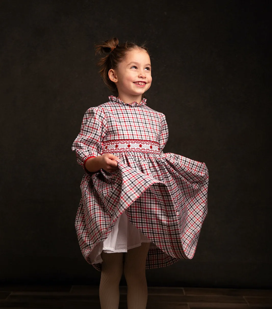 Red, White and Grey Checked Honor Smocked Dress