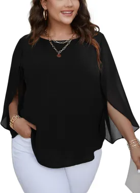 SCOMCHIC Plus Size Blouses for Women Summer Chiffon 3/4 Sleeve Tunic Tops Dressy Scoop Neck Casual Loose Flowy Shirts