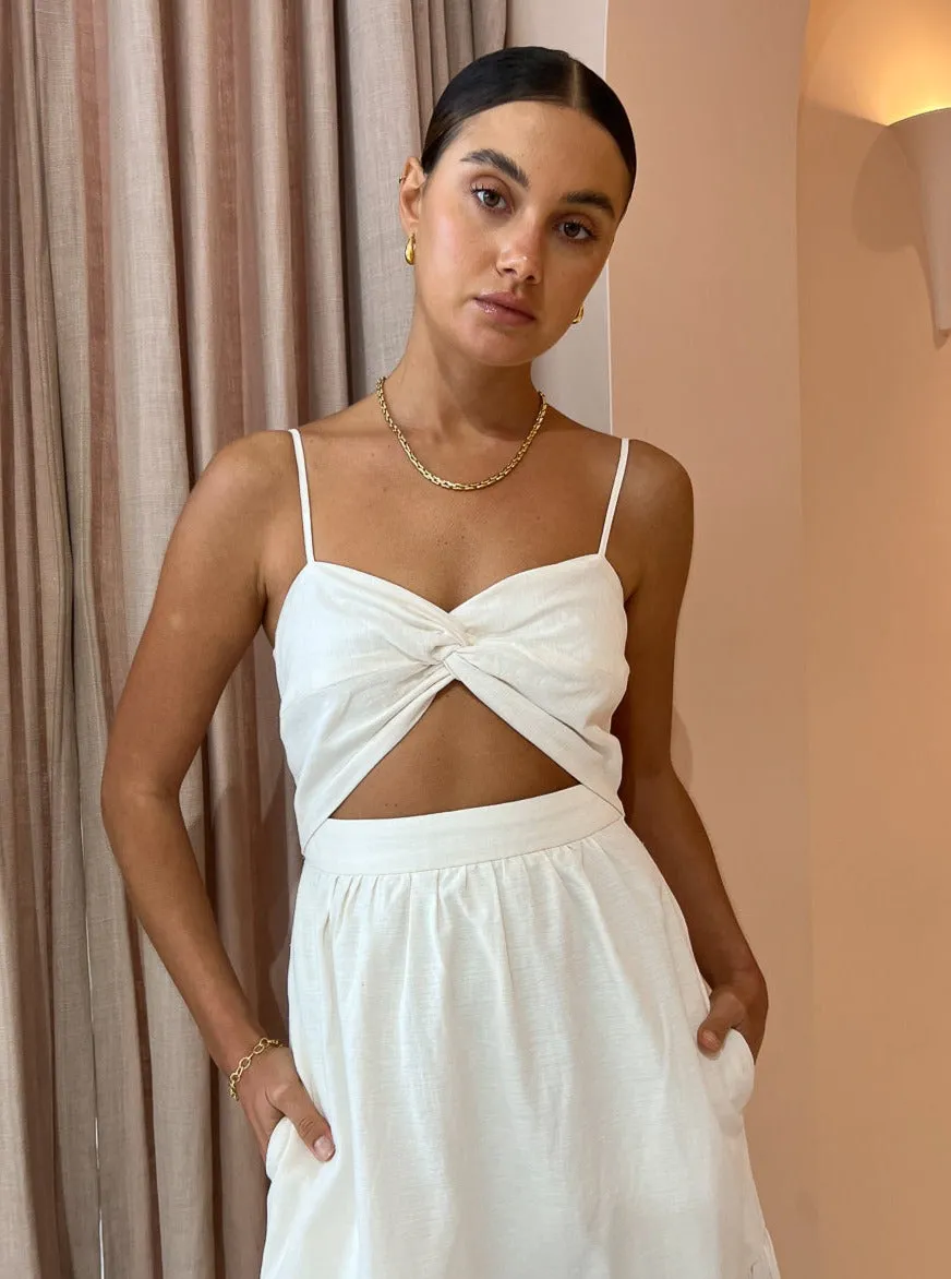 Shona Joy Cecilia Twist Bodice Midi Dress in Cream