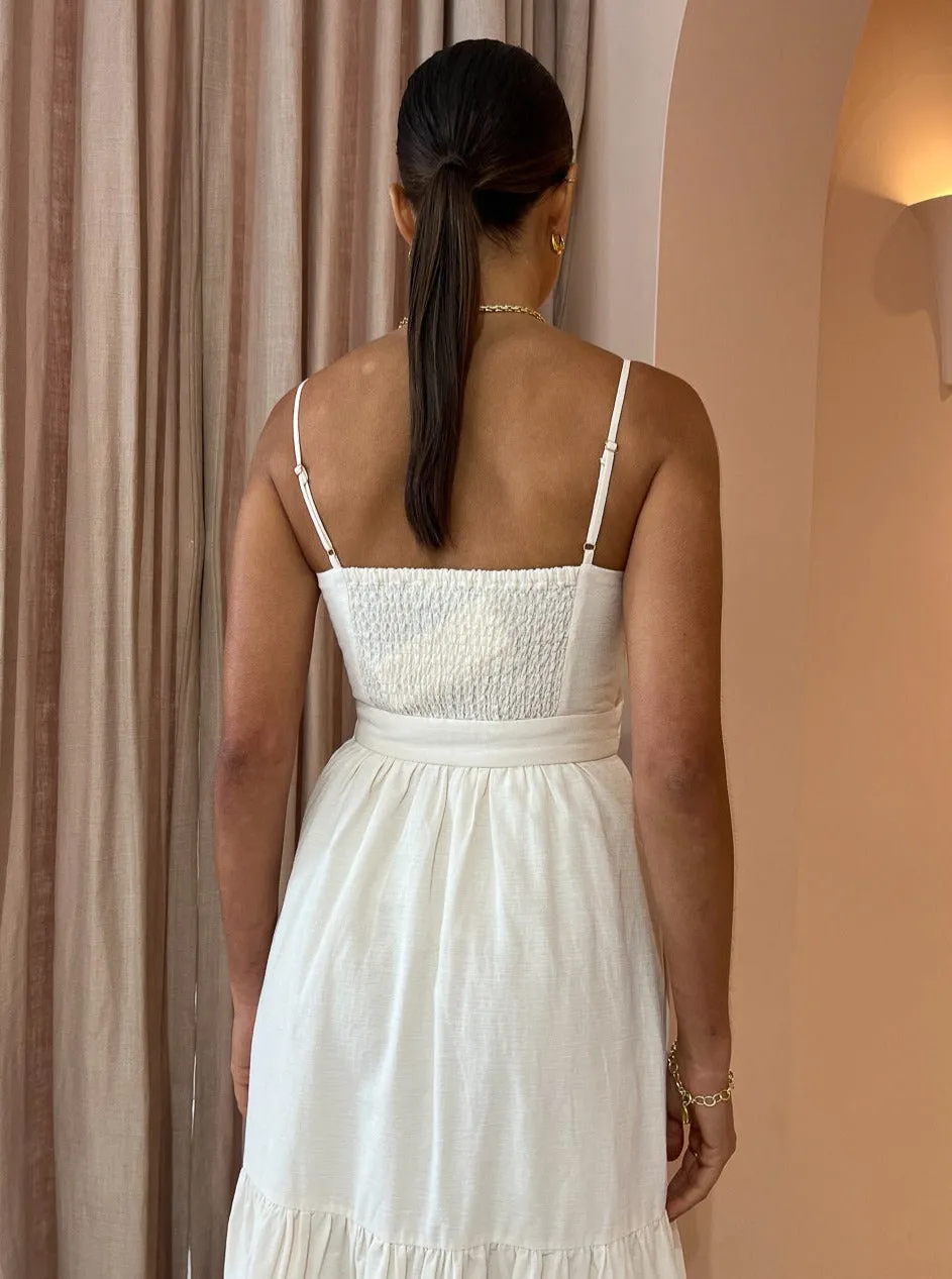 Shona Joy Cecilia Twist Bodice Midi Dress in Cream