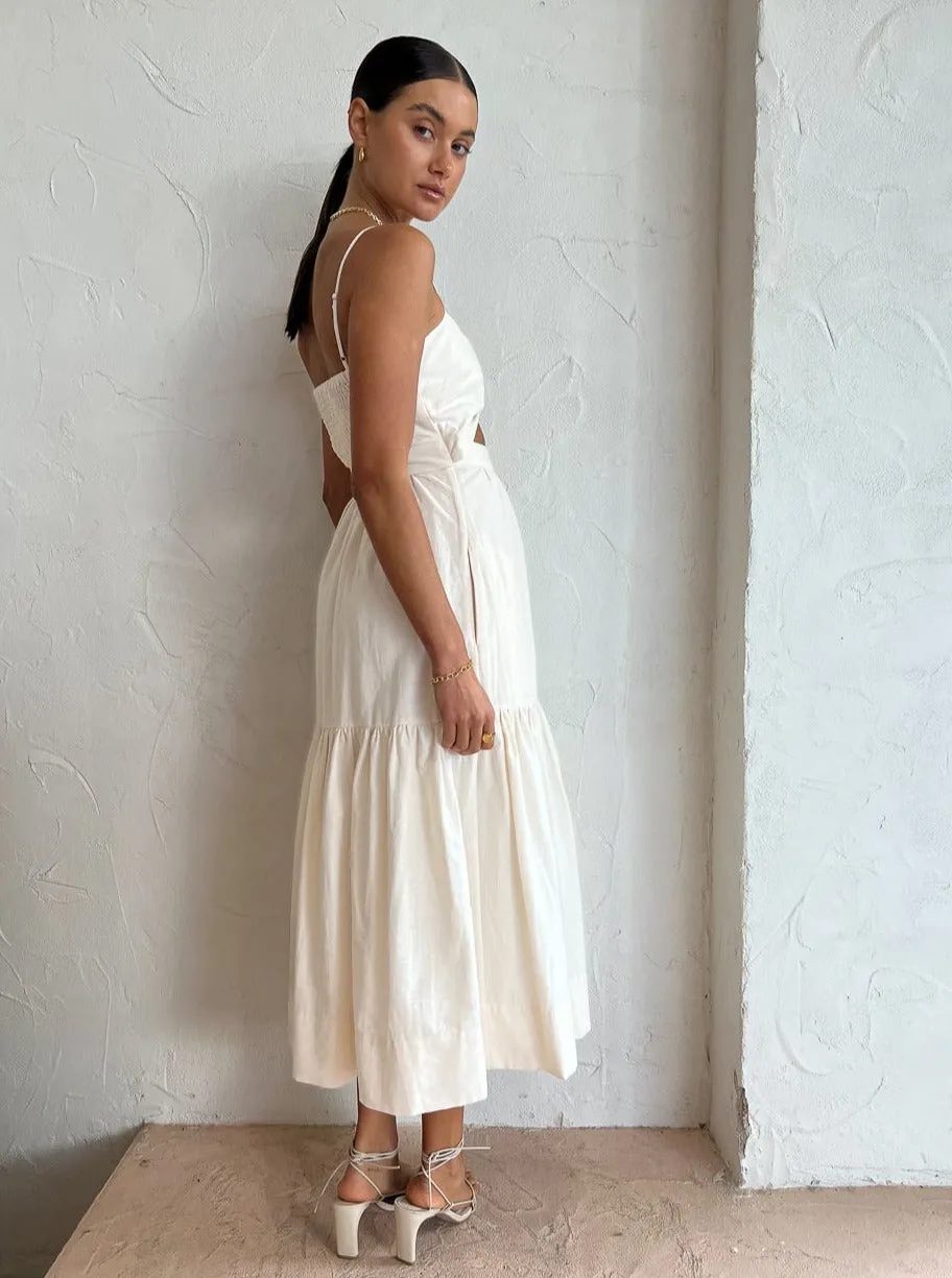Shona Joy Cecilia Twist Bodice Midi Dress in Cream