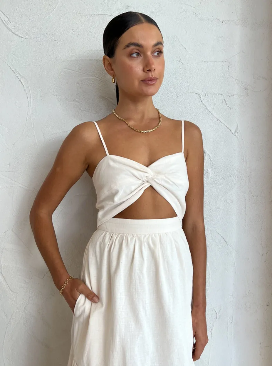 Shona Joy Cecilia Twist Bodice Midi Dress in Cream