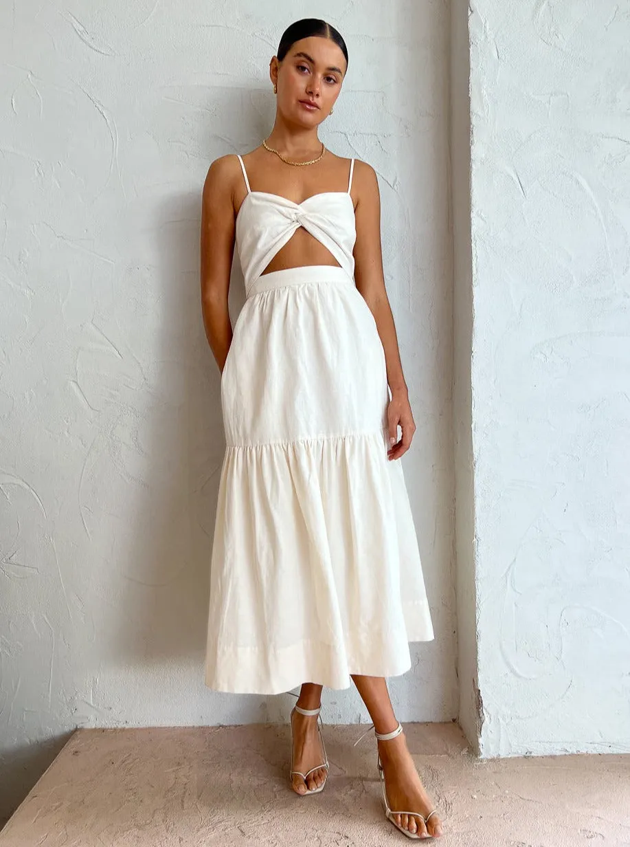 Shona Joy Cecilia Twist Bodice Midi Dress in Cream