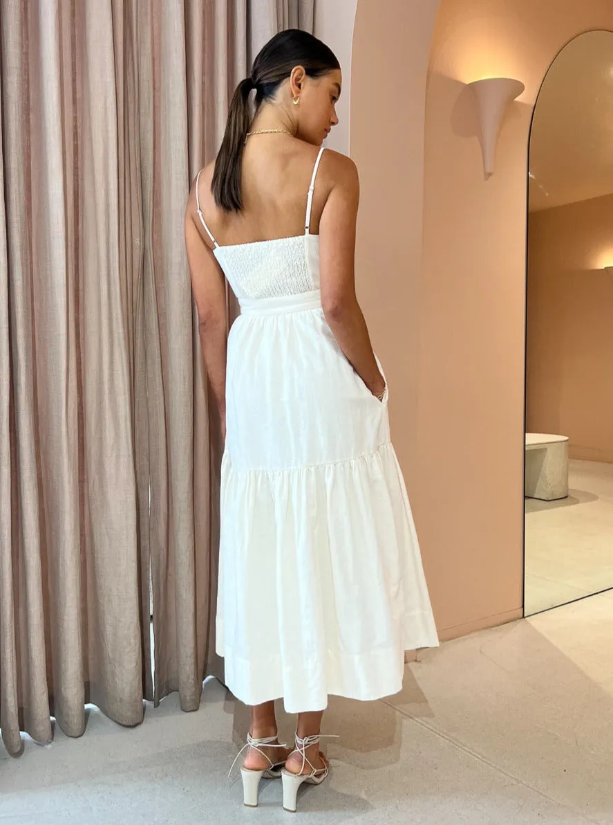 Shona Joy Cecilia Twist Bodice Midi Dress in Cream