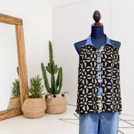 Silk Button Down Geometric Blouse