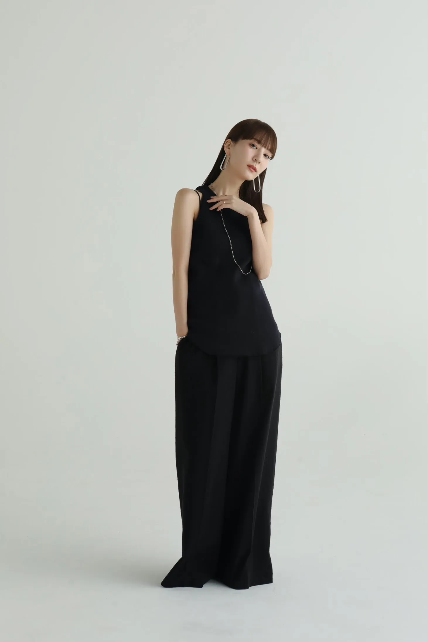 slub tweed wide pants