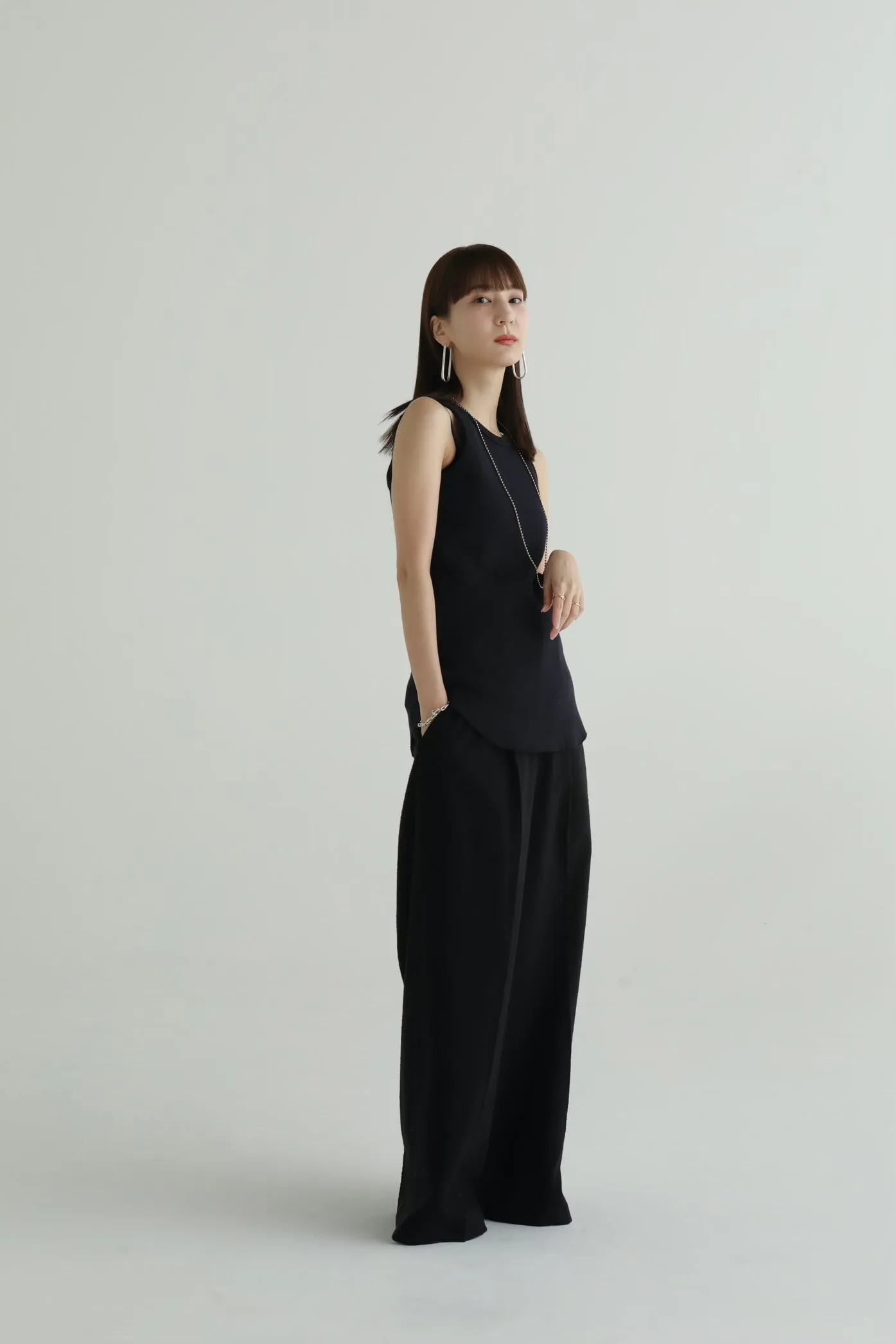 slub tweed wide pants