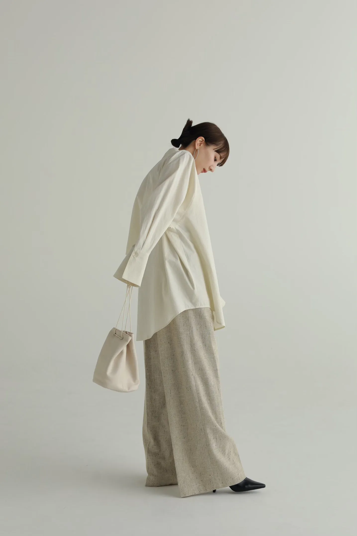 slub tweed wide pants