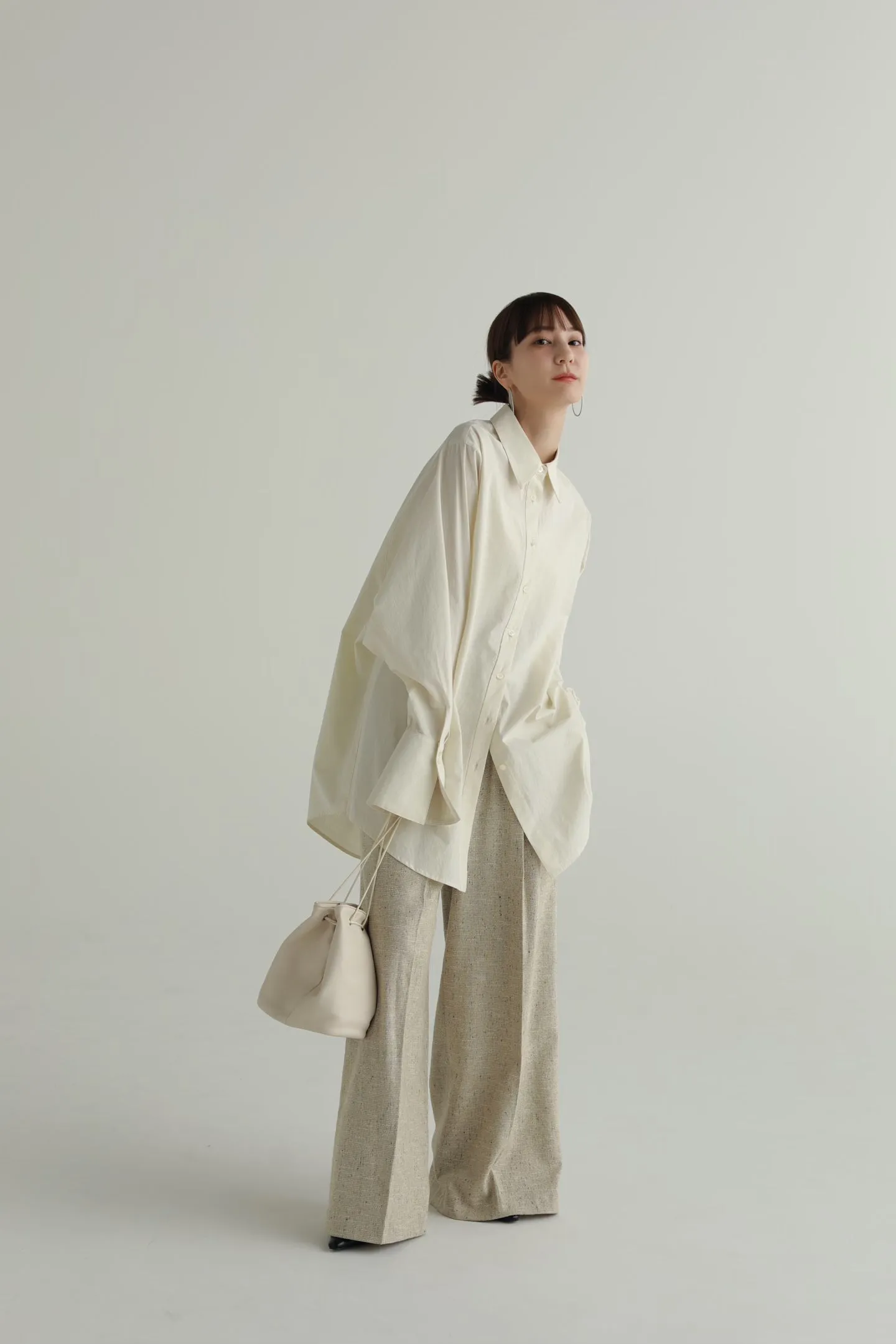 slub tweed wide pants