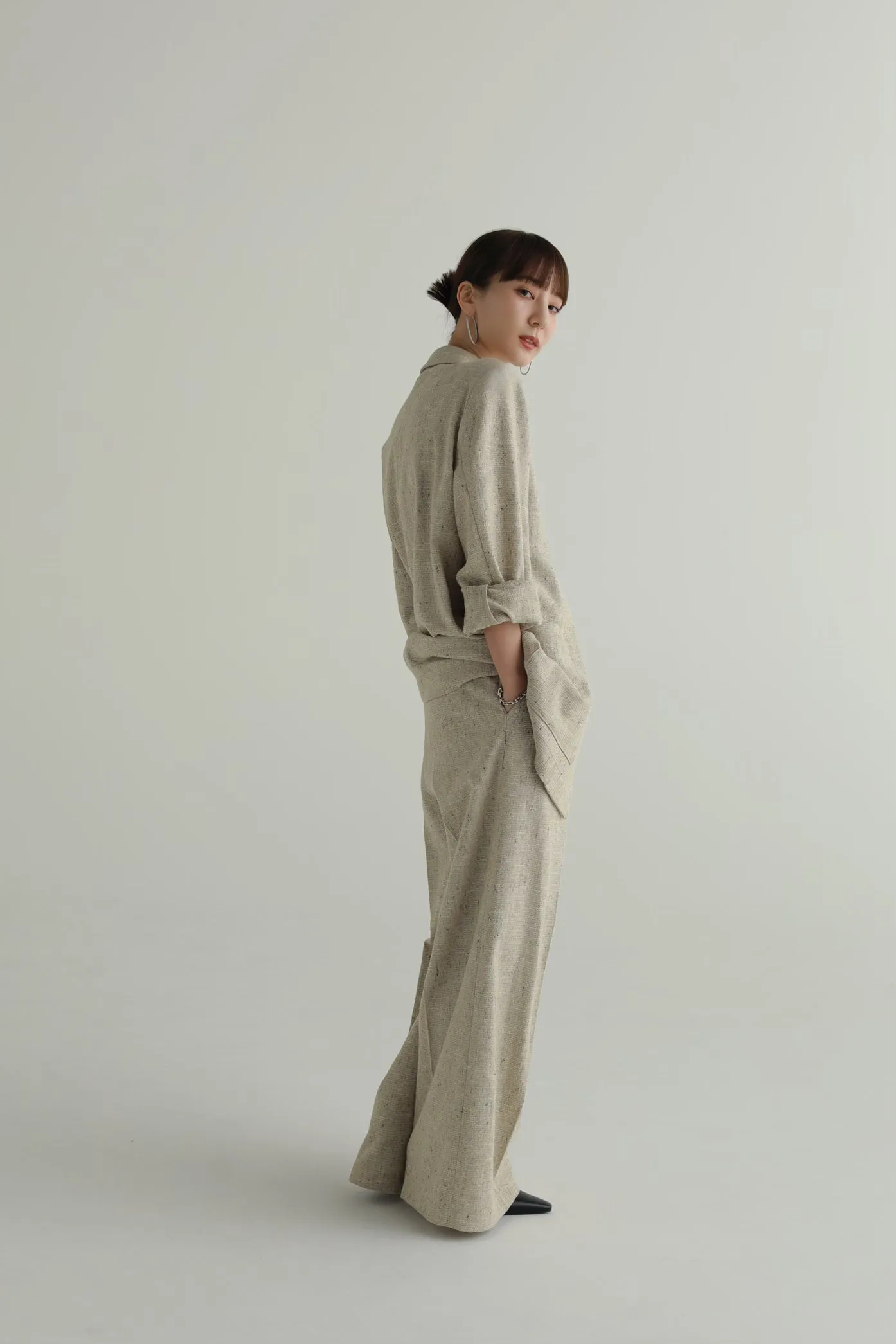 slub tweed wide pants