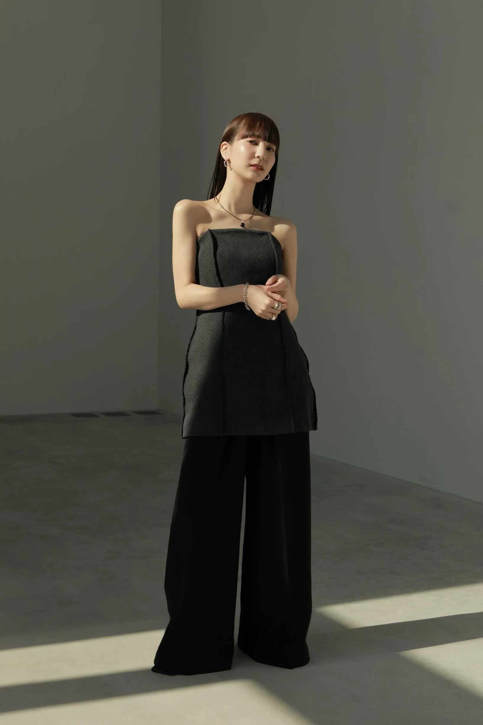 slub tweed wide pants