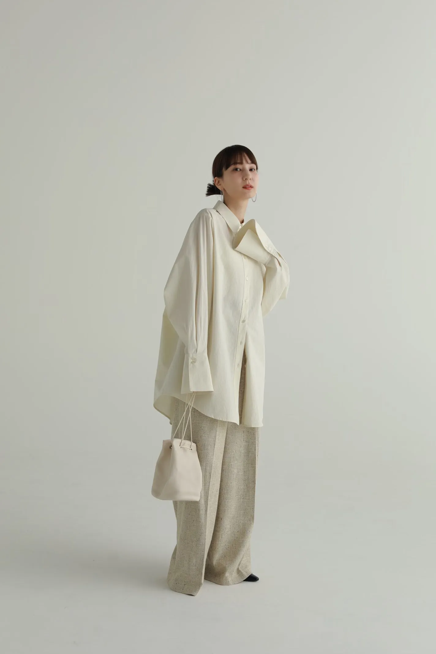 slub tweed wide pants