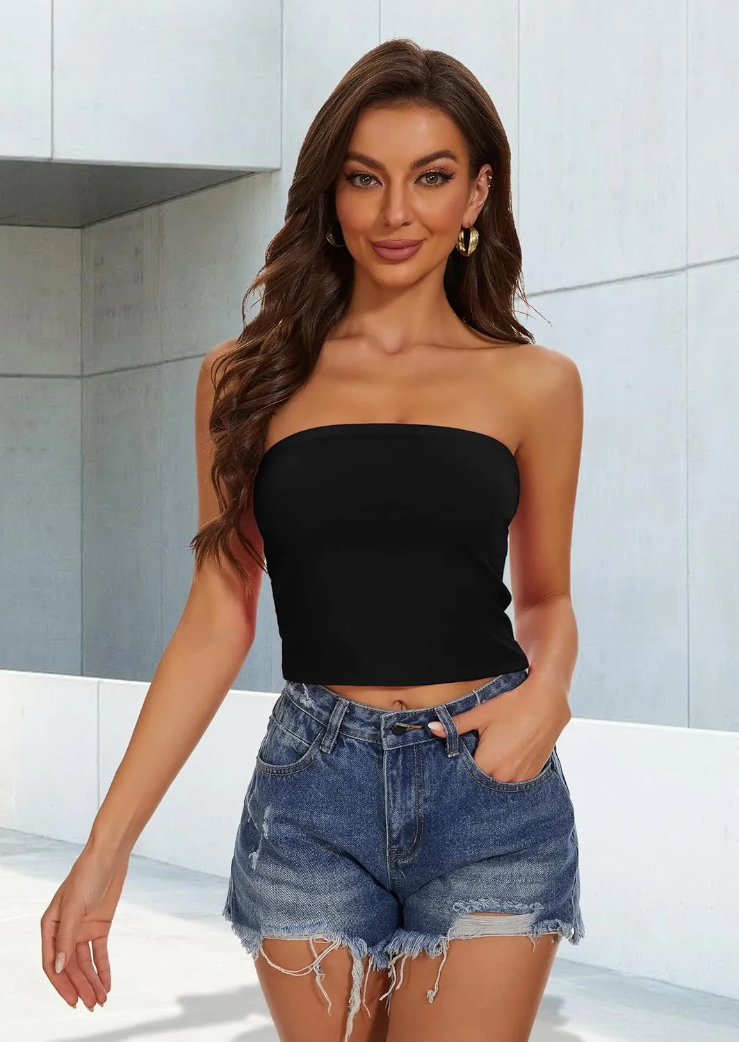 Summer Tube Tops Basic Crop Tops for Women Strapless Tank Casual Tunics Sexy Short Shirts