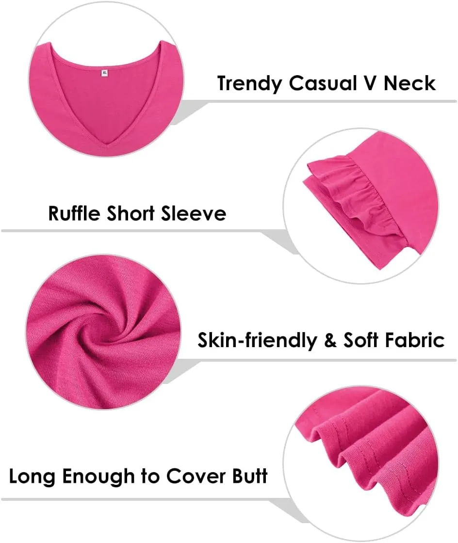 TIYOMI Plus Size Tops for Women Ruffle Shirts Button Short Sleeve Summer V Neck Tunics XL-5XL