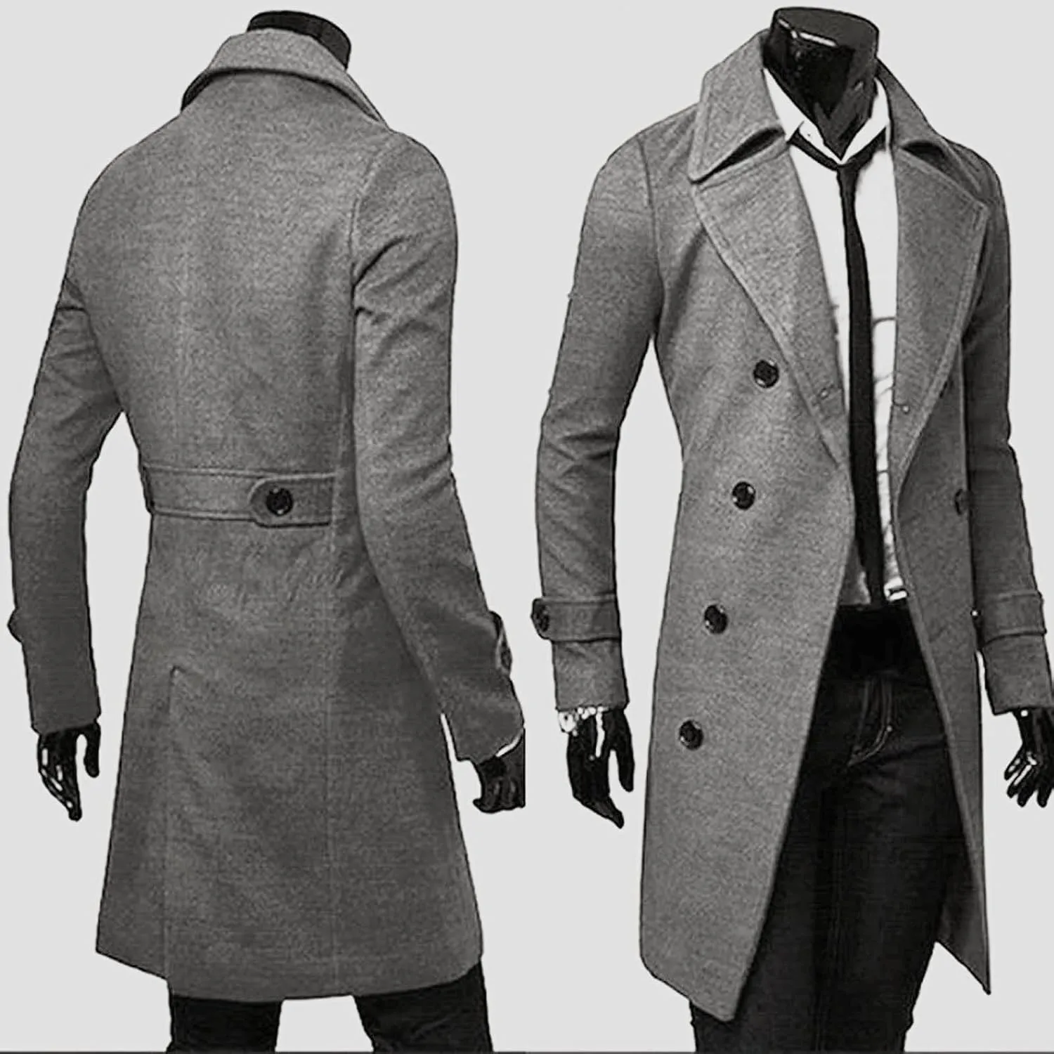 Trench Coats Men Winter,Wool Blend Slim Fit Lapel Double Breasted Pea Coat Classic Business Full Length Windbreaker