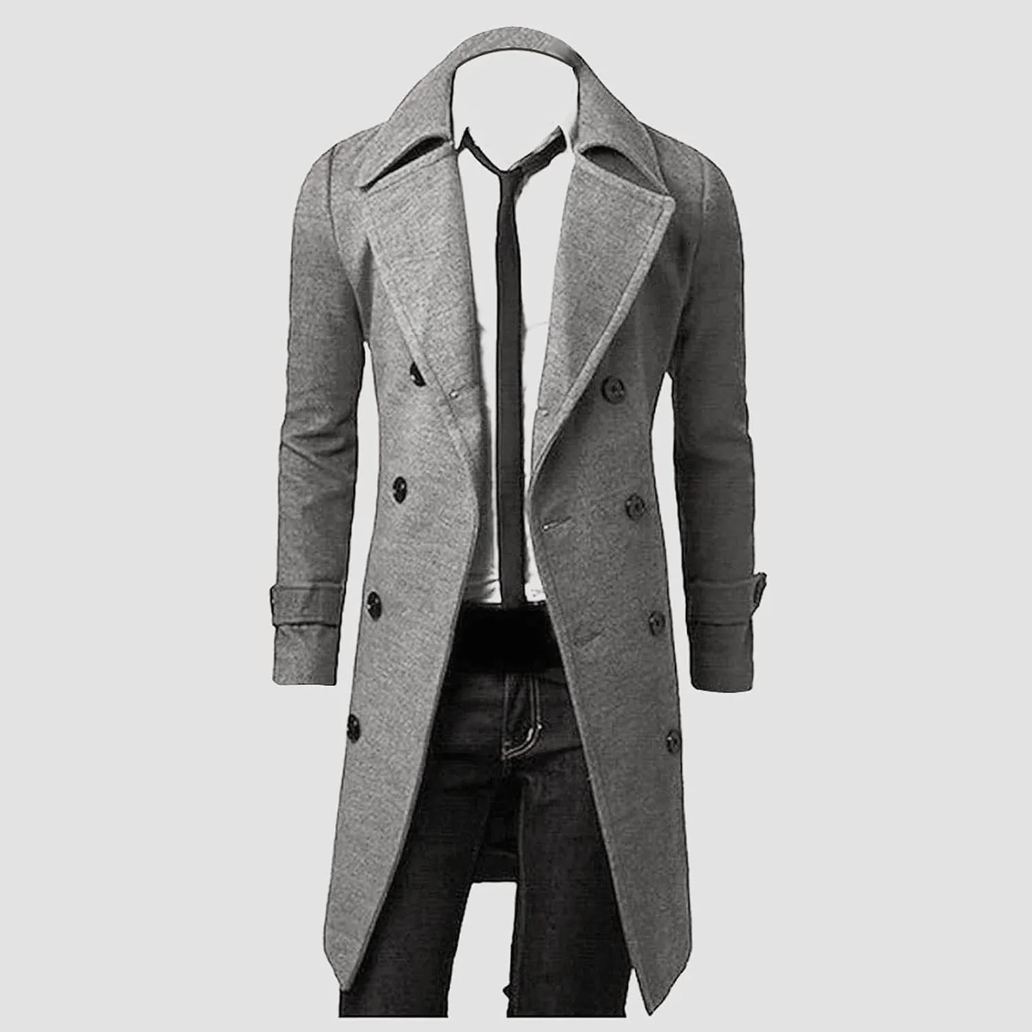 Trench Coats Men Winter,Wool Blend Slim Fit Lapel Double Breasted Pea Coat Classic Business Full Length Windbreaker