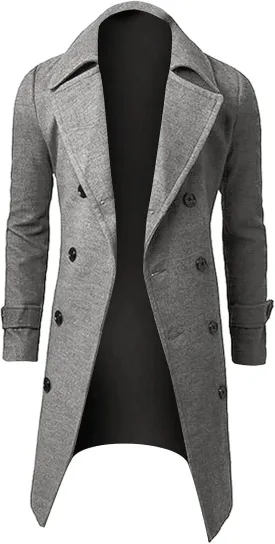 Trench Coats Men Winter,Wool Blend Slim Fit Lapel Double Breasted Pea Coat Classic Business Full Length Windbreaker