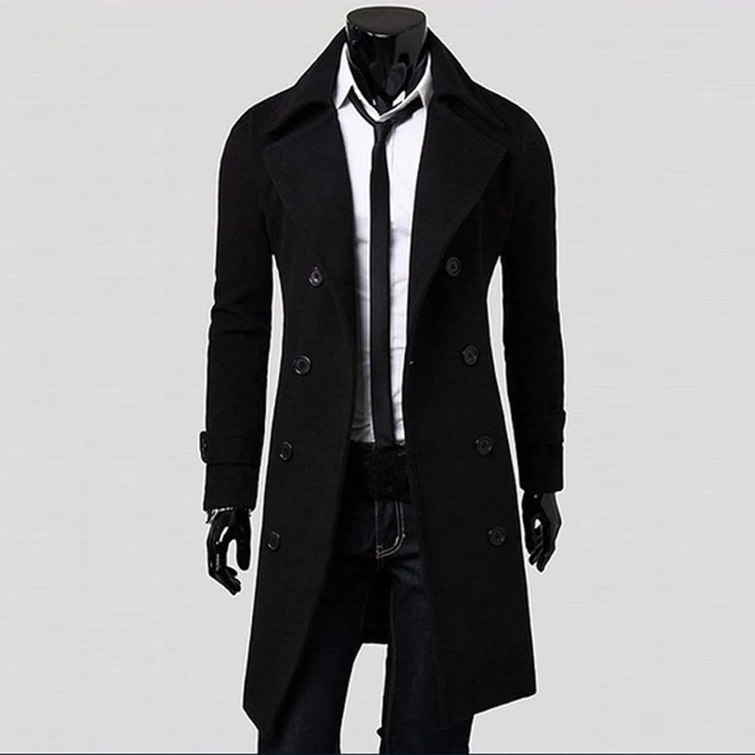 Trench Coats Men Winter,Wool Blend Slim Fit Lapel Double Breasted Pea Coat Classic Business Full Length Windbreaker