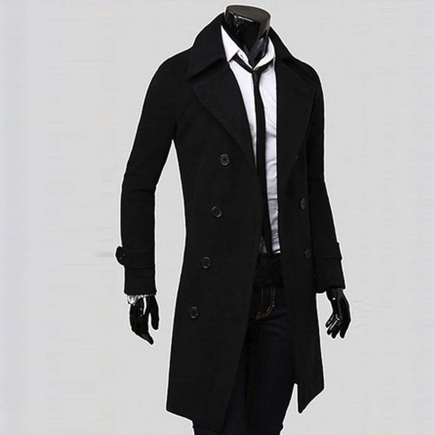 Trench Coats Men Winter,Wool Blend Slim Fit Lapel Double Breasted Pea Coat Classic Business Full Length Windbreaker