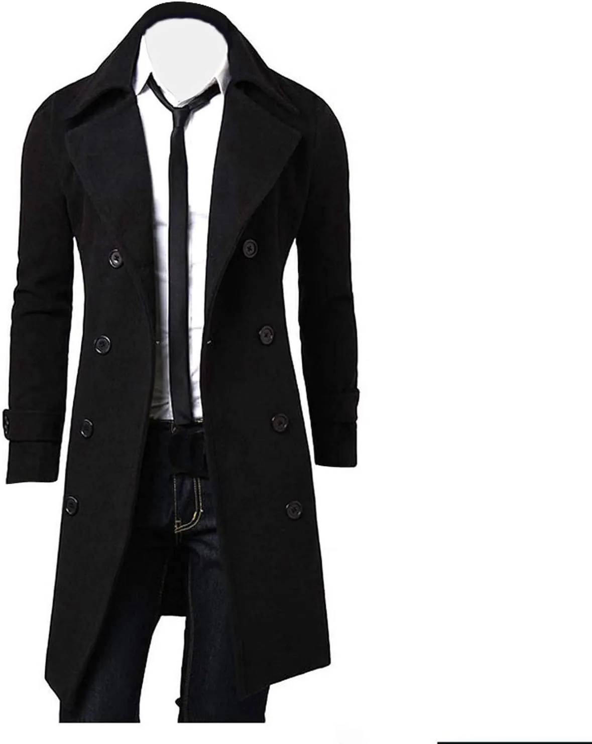 Trench Coats Men Winter,Wool Blend Slim Fit Lapel Double Breasted Pea Coat Classic Business Full Length Windbreaker