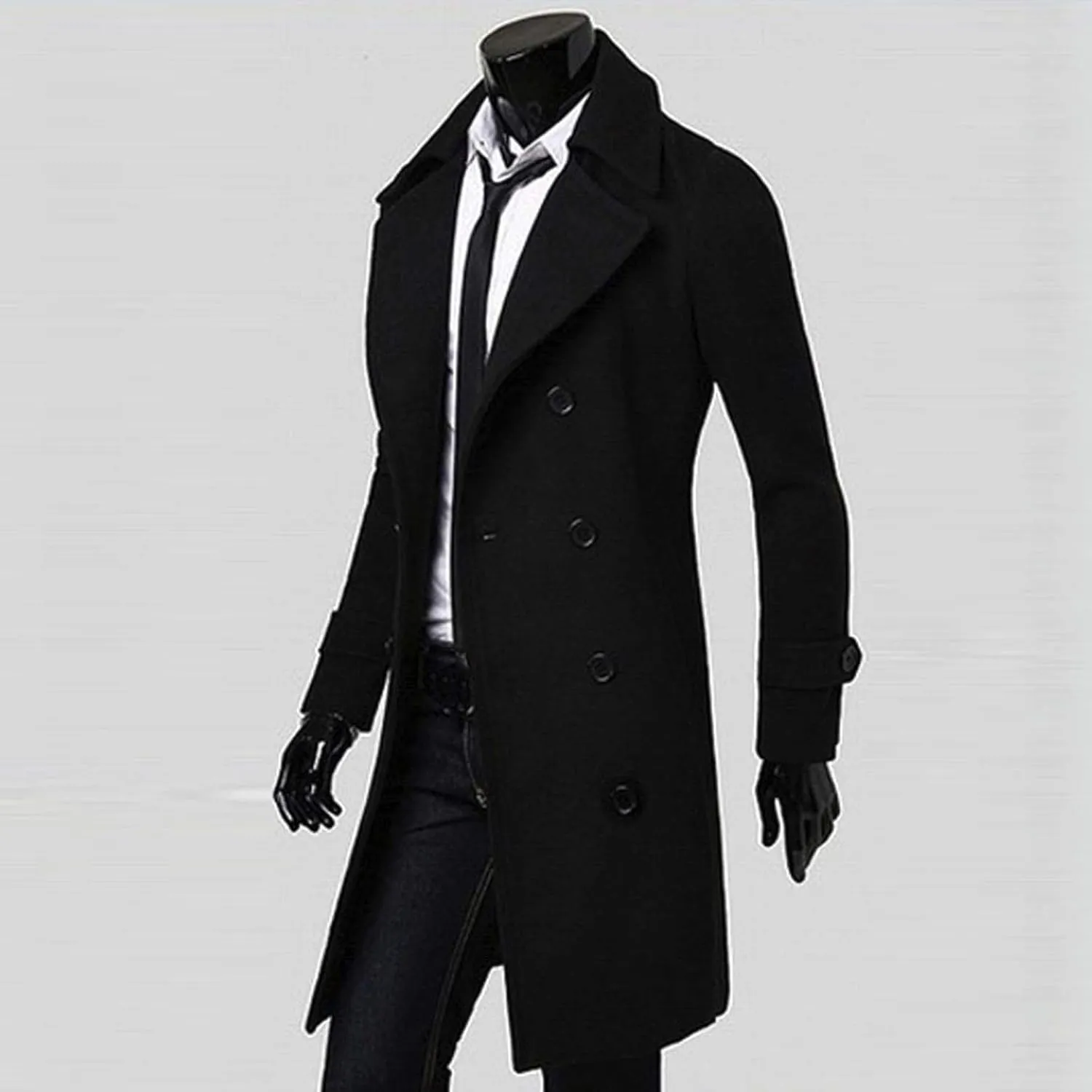 Trench Coats Men Winter,Wool Blend Slim Fit Lapel Double Breasted Pea Coat Classic Business Full Length Windbreaker