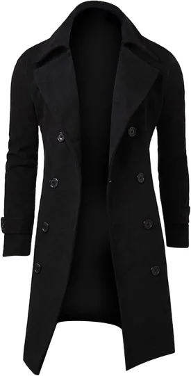 Trench Coats Men Winter,Wool Blend Slim Fit Lapel Double Breasted Pea Coat Classic Business Full Length Windbreaker