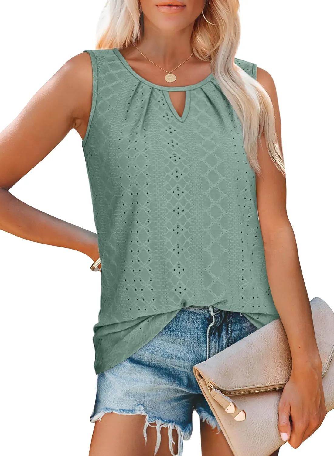 WIHOLL Womens Tank Tops Loose Fit Casual Sleeveless Tops Keyhole Neck Trendy Summer Tops Flowy Clothes Outfits 2025