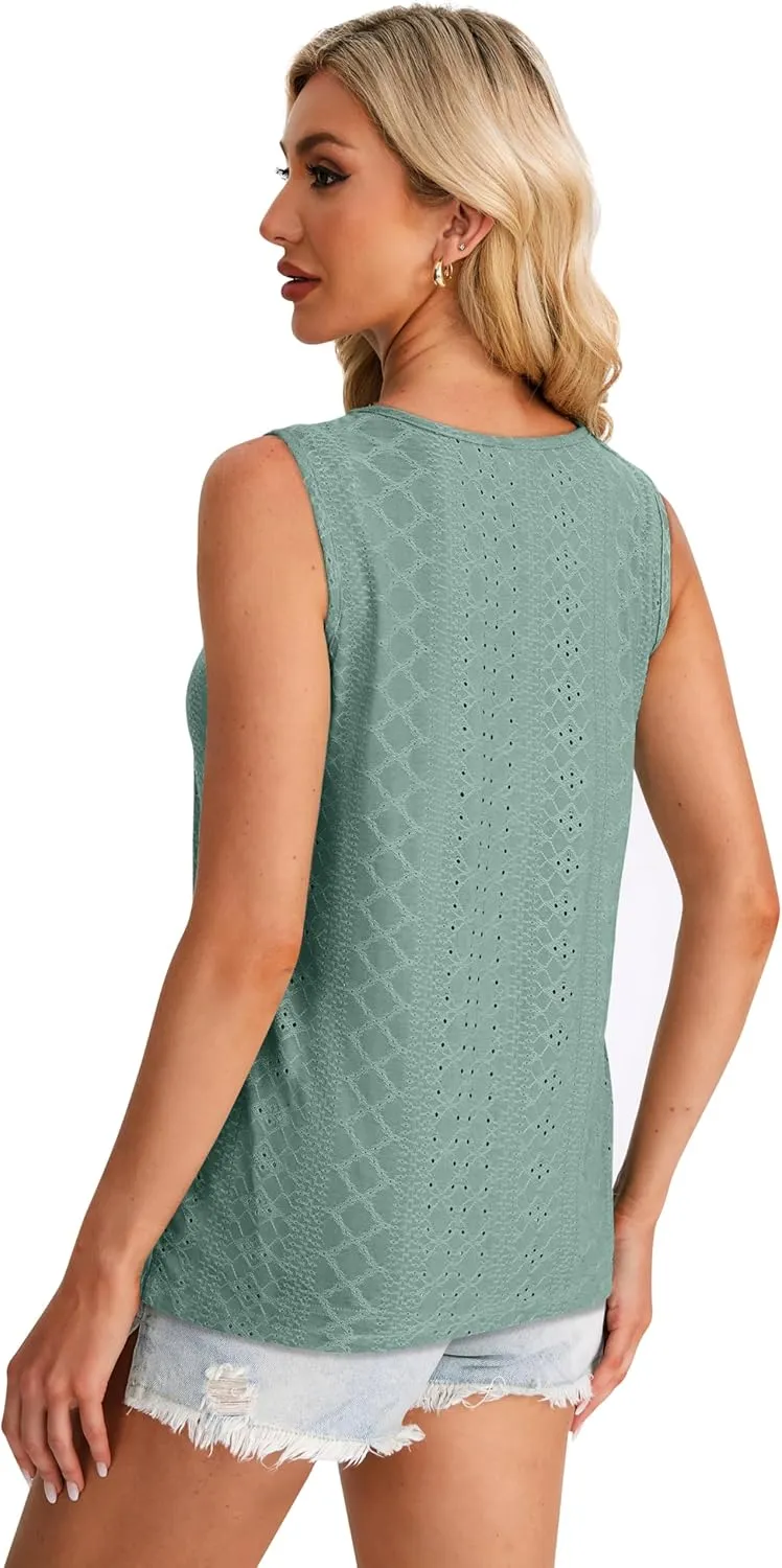 WIHOLL Womens Tank Tops Loose Fit Casual Sleeveless Tops Keyhole Neck Trendy Summer Tops Flowy Clothes Outfits 2025