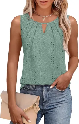 WIHOLL Womens Tank Tops Loose Fit Casual Sleeveless Tops Keyhole Neck Trendy Summer Tops Flowy Clothes Outfits 2025