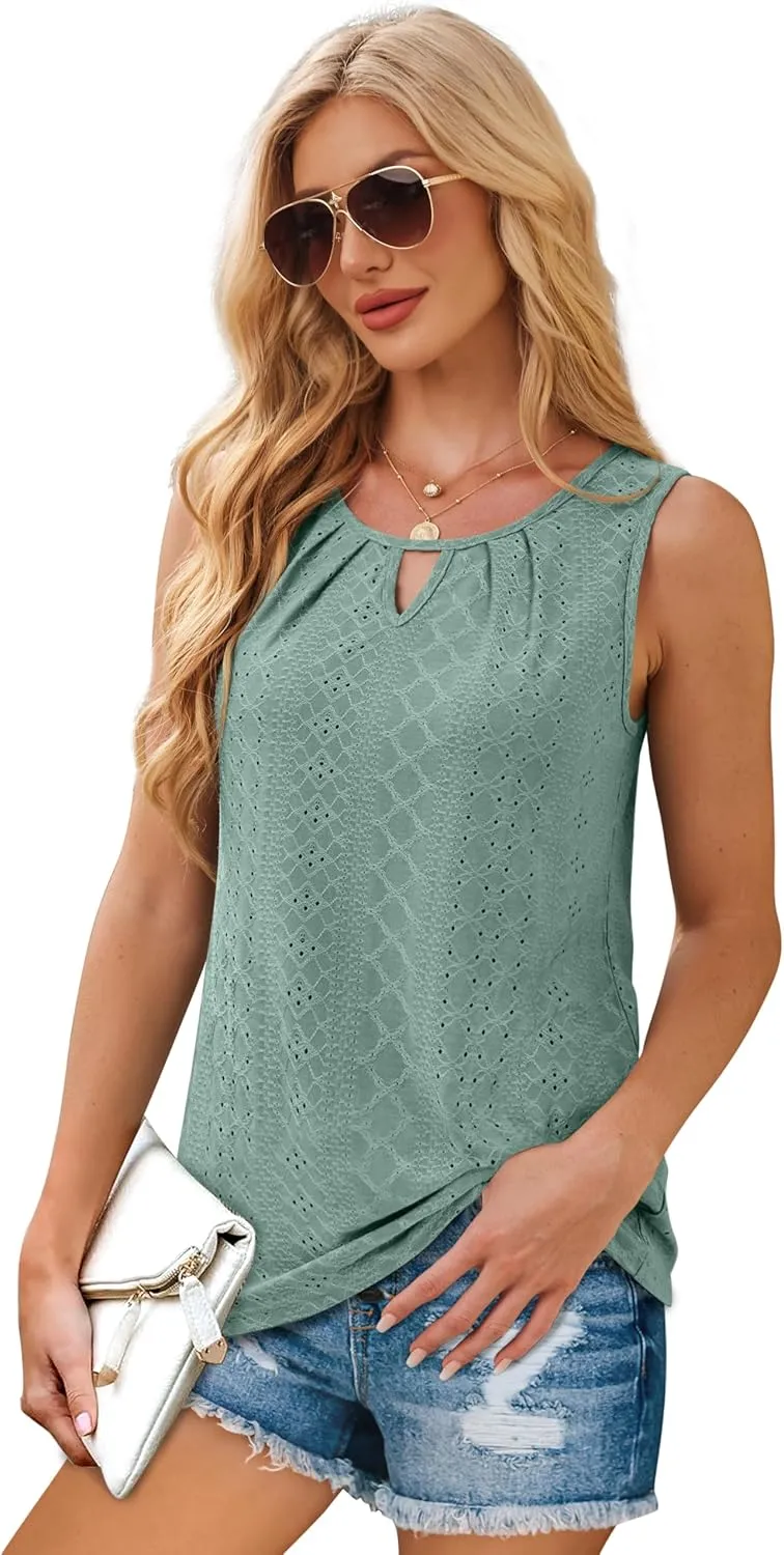 WIHOLL Womens Tank Tops Loose Fit Casual Sleeveless Tops Keyhole Neck Trendy Summer Tops Flowy Clothes Outfits 2025