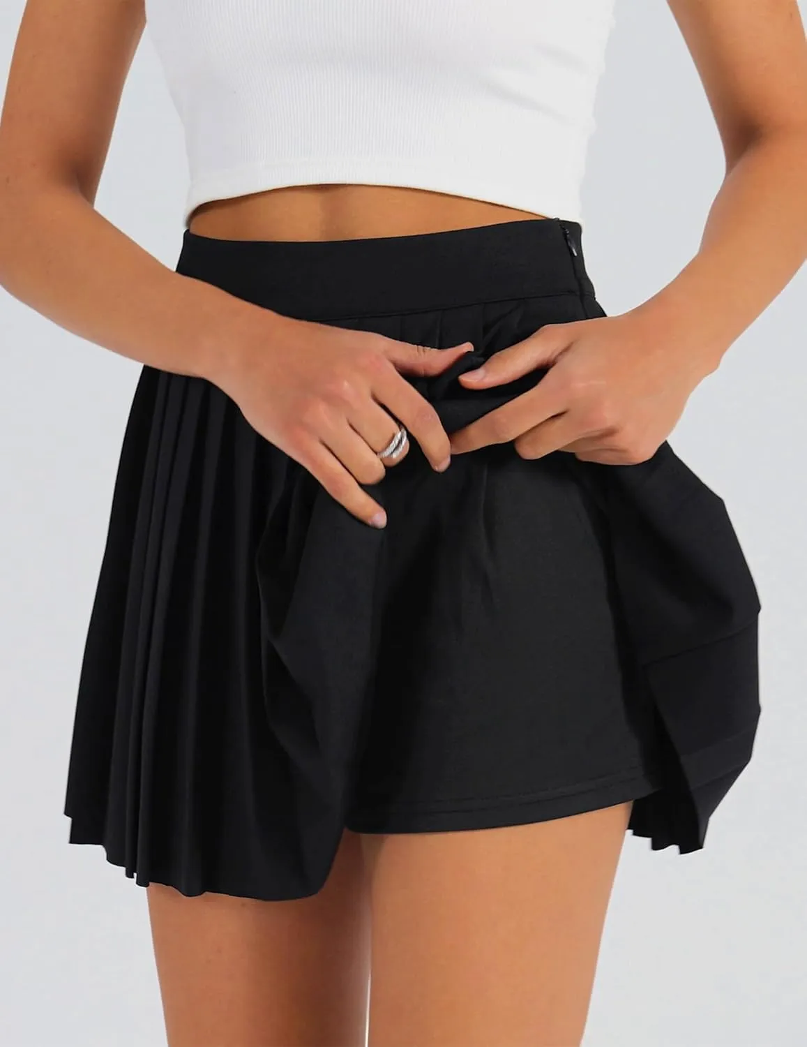 Women's High Waisted Pleated Tennis Skirt School A-Line Skater Mini Skirt with Built-in Shorts Lining