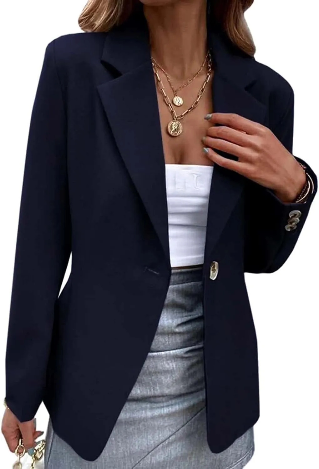 Womens Long Sleeve Blazers One Button Casual Blazer Jacket Dressy Soft Stretchy Cardigan