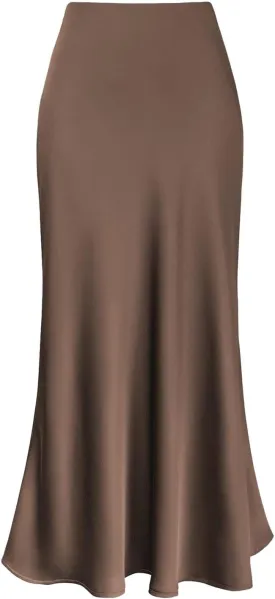 Womens Satin Silk Maxi Skirts High Waisted Skirts 2025 Trendy Casual Elegant Cocktail Party Flared A-Line Midi Skirts