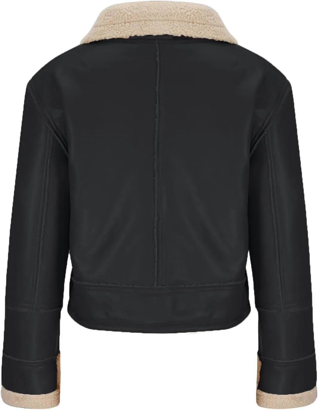XUNRYAN Womens Faux Shearling Sherpa Faux-Leather Jackets Thick Fleece Lined Lapel Zipper Bomber Aviator Coat Winter Clothes